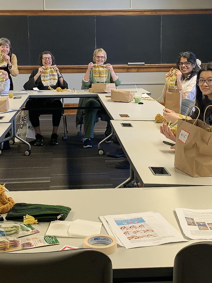 Intergenerational knitting class at Carleton